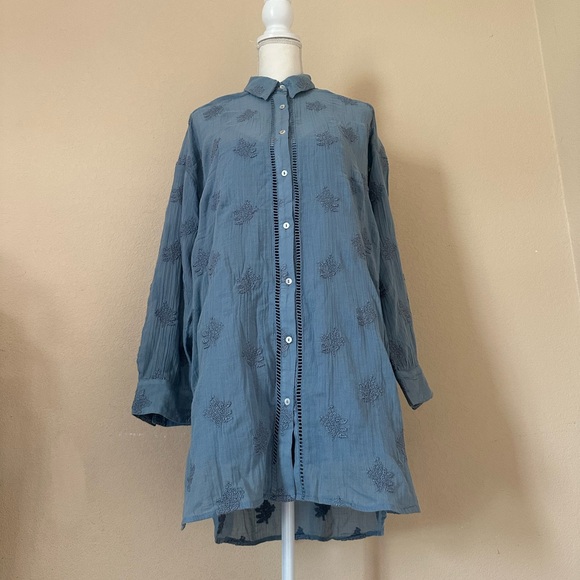 Sundance Blue Catalog Cloverfield Cotton Tunic Shirt Sz M Embroidered Coastal - Picture 4 of 13
